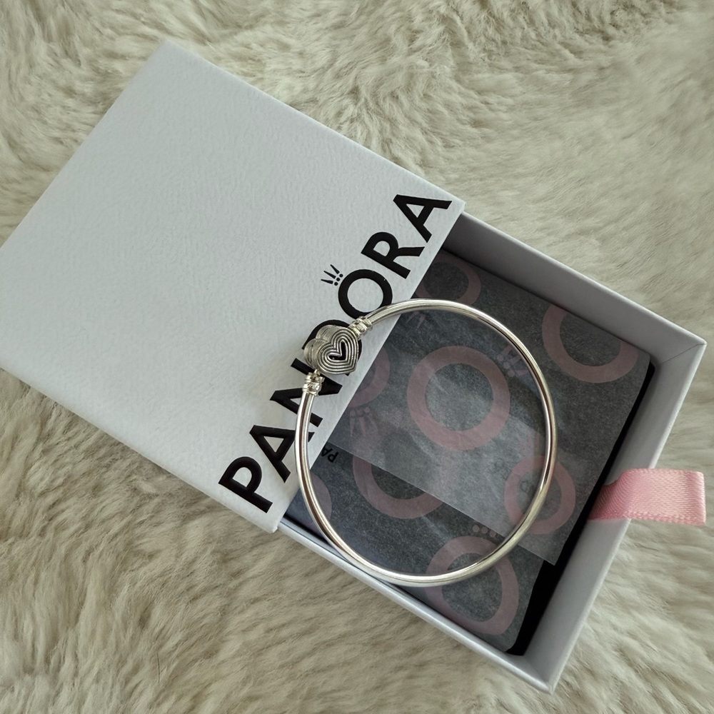 Pandora Silver Heart Clasp Bangle Bracelet